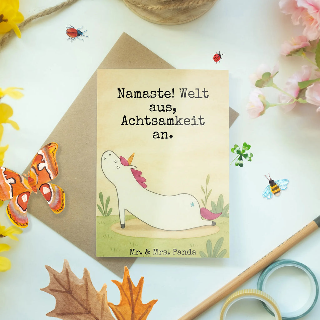 Greetings card unicorn yoga Design Ansichtskarten, Hochzeitskarte, Grußkarte, Geburtstagskarte, Klappkarte, Karte, Einladungskarte, Glückwunschkarte, Einhorn, Einhörner, Einhorn Deko, Unicorn, lustig, Yogamatte, Joga, Sport, Entspannung, süß, Yoga, witzig, Namaste, Achtsamkeit