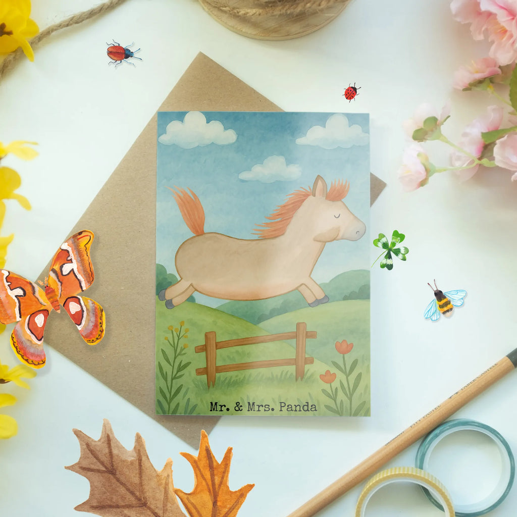 Greetings card Horse Jump Design Grußkarte, Klappkarte, Einladungskarte, Glückwunschkarte, Hochzeitskarte, Geburtstagskarte, Karte, Ansichtskarten, Bauernhof, Hoftiere, Landwirt, Landwirtin, Pferd, Pony, Pferde, Stall, Pferdestall, ausreiten, reiten, Pferdebesitzer