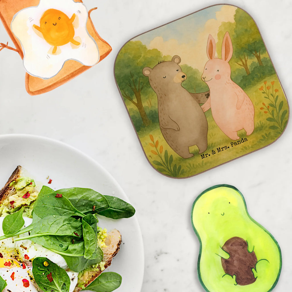 Square coaster bear and rabbit Embrace Design Untersetzer, Bierdeckel, Glasuntersetzer, Untersetzer Gläser, Getränkeuntersetzer, Untersetzer aus Holz, Untersetzer für Gläser, Korkuntersetzer, Untersetzer Holz, Holzuntersetzer, Tassen Untersetzer, Untersetzer Design, Liebe, Partner, Freund, Freundin, Ehemann, Ehefrau, Heiraten, Verlobung, Heiratsantrag, Liebesgeschenk, Jahrestag, Hocheitstag, Freunde, bester Freund, Hase, Bär, Bärchen, best friends