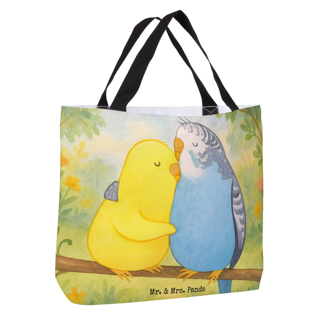 Shopper Wellensittich Liebe Design Tasche, Alltagstasche, Schultasche, Freizeittasche, Einkaufstasche, Einkaufsbeutel, Tragebeutel, Beutel, Shopper, Strandtasche, Schulbeutel, Liebe, Partner, Freund, Freundin, Ehemann, Ehefrau, Heiraten, Verlobung, Heiratsantrag, Liebesgeschenk, Jahrestag, Hocheitstag, Nähe, Vertrauen, Wellensittich, Vögel, Kuscheln