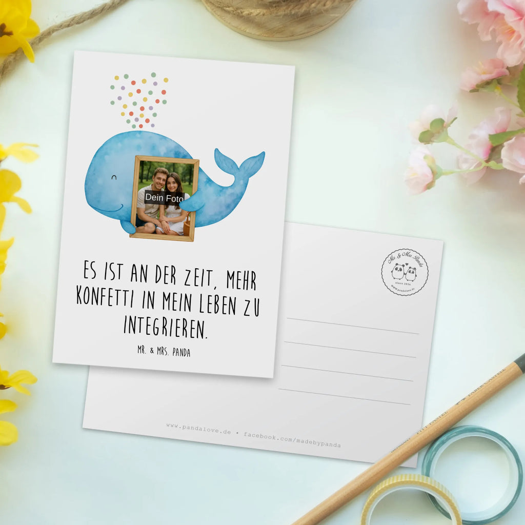 Personalized Photo Postcard whale confetti Design Personalisierte Foto Postkarte, Meerestiere, Meer, Urlaub, Wal, Konfetti, Wale, Motivation, Neuanfang, Trennung, Diät, Abnehmen, Neustart, Lebensabschnitt, Geburtstag
