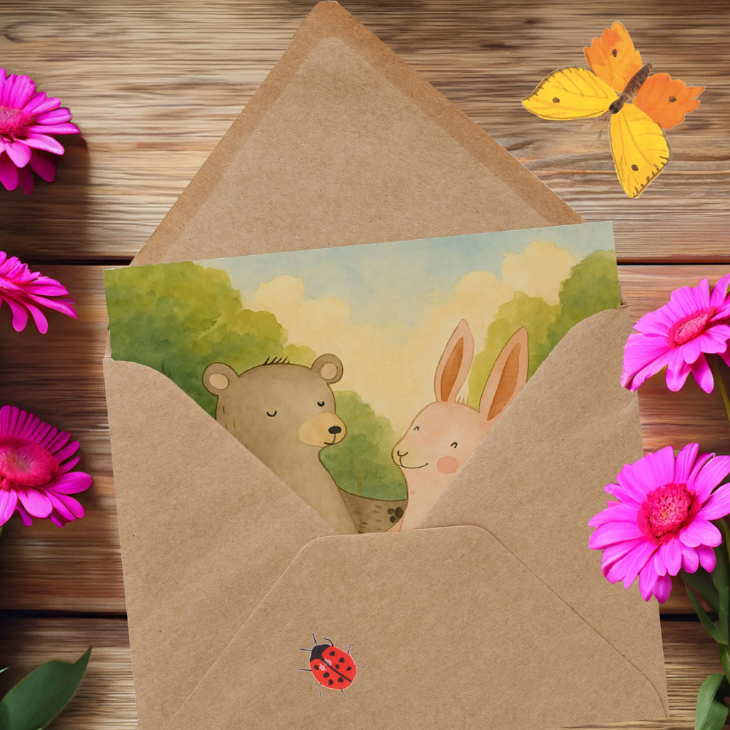 Karta Deluxe Niedźwiedź i królik Przytulać Design Karte, Grußkarte, Klappkarte, Einladungskarte, Glückwunschkarte, Hochzeitskarte, Geburtstagskarte, Hochwertige Grußkarte, Hochwertige Klappkarte, Liebe, Partner, Freund, Freundin, Ehemann, Ehefrau, Heiraten, Verlobung, Heiratsantrag, Liebesgeschenk, Jahrestag, Hocheitstag, Freunde, bester Freund, Hase, Bär, Bärchen, best friends