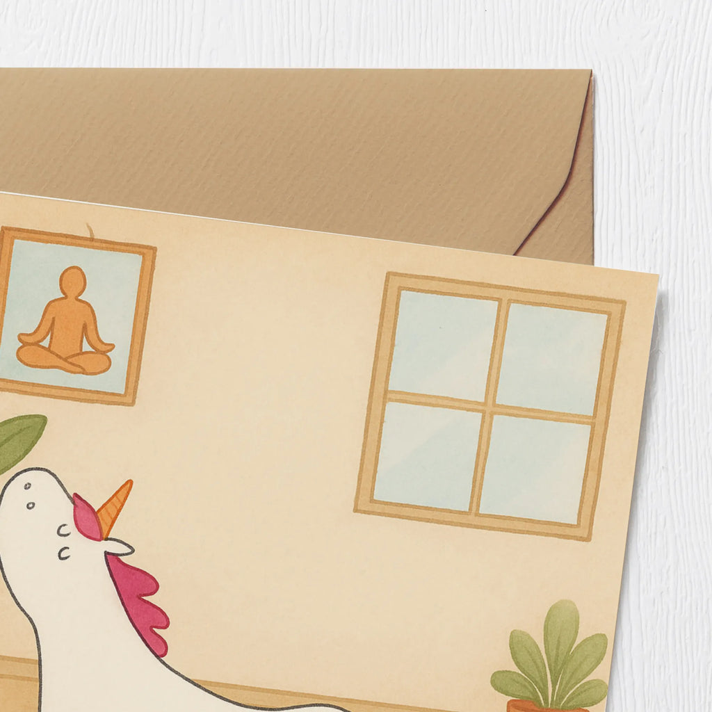 Karta Deluxe jednorożec joga Design Karte, Grußkarte, Klappkarte, Einladungskarte, Glückwunschkarte, Hochzeitskarte, Geburtstagskarte, Hochwertige Grußkarte, Hochwertige Klappkarte, Einhorn, Einhörner, Einhorn Deko, Unicorn, Yoga, Namaste, Achtsamkeit, Entspannung, Joga, Yogamatte, Sport, lustig, witzig, süß