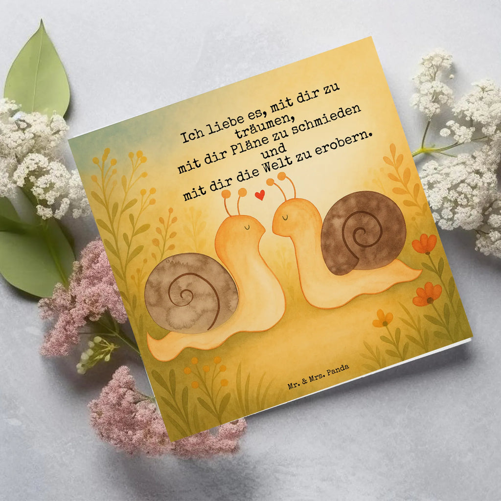 Deluxe Card Snails in love Design Karte, Grußkarte, Klappkarte, Einladungskarte, Glückwunschkarte, Hochzeitskarte, Geburtstagskarte, Hochwertige Grußkarte, Hochwertige Klappkarte, Liebe, Partner, Freund, Freundin, Ehemann, Ehefrau, Heiraten, Verlobung, Heiratsantrag, Liebesgeschenk, Jahrestag, Hocheitstag