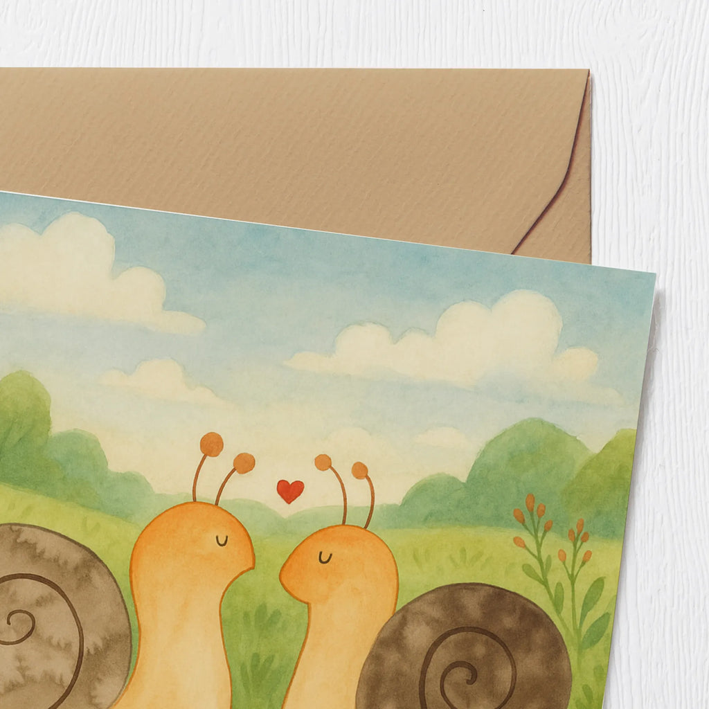 Deluxe Card Snails in love Design Karte, Grußkarte, Klappkarte, Einladungskarte, Glückwunschkarte, Hochzeitskarte, Geburtstagskarte, Hochwertige Grußkarte, Hochwertige Klappkarte, Liebe, Partner, Freund, Freundin, Ehemann, Ehefrau, Heiraten, Verlobung, Heiratsantrag, Liebesgeschenk, Jahrestag, Hocheitstag