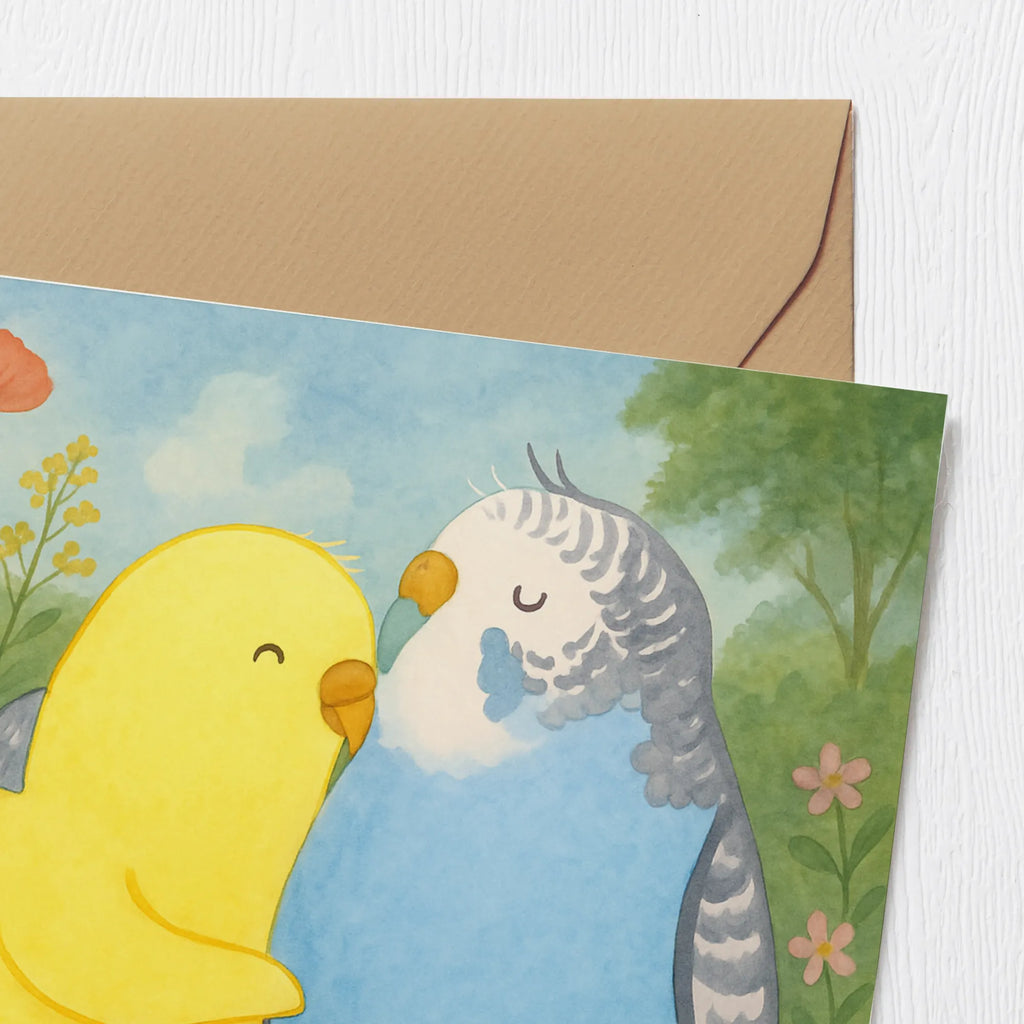 Deluxe Karte Wellensittich Liebe Design Karte, Grußkarte, Klappkarte, Einladungskarte, Glückwunschkarte, Hochzeitskarte, Geburtstagskarte, Hochwertige Grußkarte, Hochwertige Klappkarte, Liebe, Partner, Freund, Freundin, Ehemann, Ehefrau, Heiraten, Verlobung, Heiratsantrag, Liebesgeschenk, Jahrestag, Hocheitstag, Vögel, Wellensittich, Nähe, Kuscheln, Vertrauen