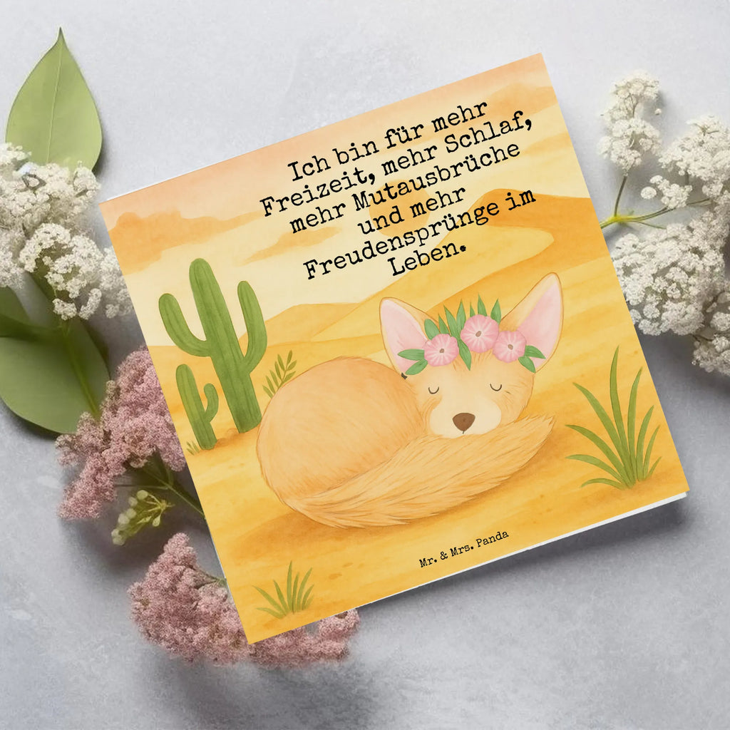Deluxe Karte Wüstenfuchs Blumen Design Karte, Grußkarte, Klappkarte, Einladungskarte, Glückwunschkarte, Hochzeitskarte, Geburtstagskarte, Hochwertige Grußkarte, Hochwertige Klappkarte, Afrika, Wildtiere, Wüste, Wüstenfuchs, Blumen, Blumenkranz, Glücklich