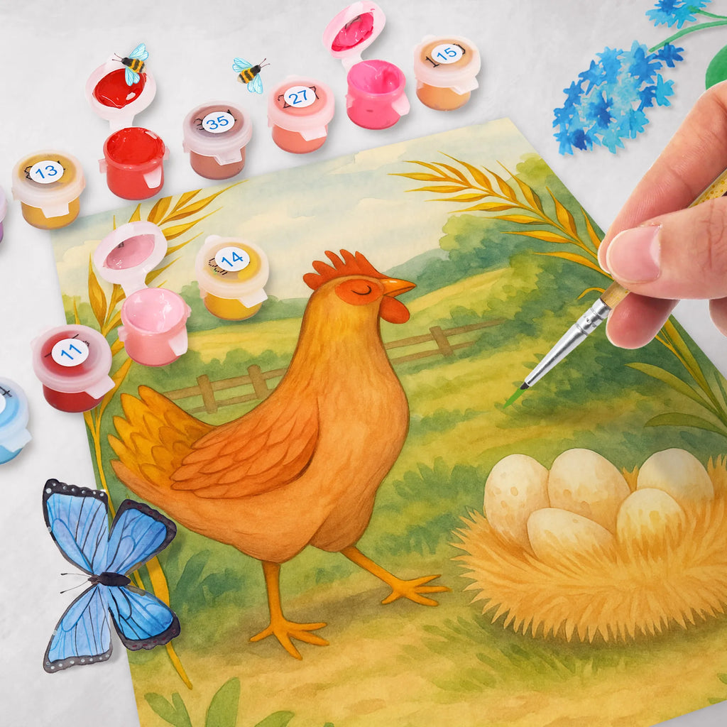 Paint by Numbers Chicken Proud Design Kreativität, Baseln, DIY, Bastelidee, Kunstwerk, Malen, Ausmalbild, Malen nach Zahlen, Künstler, Bauernhof, Hoftiere, Landwirt, Landwirtin, Spruch, Schwangerschaft, Motivation, Geburt, Hahn, Eier, Hof, Hühner, Landleben, Magie, Henne