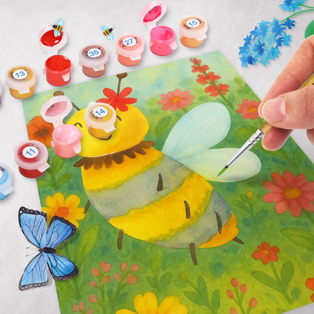 Paint by Numbers bee flower Design Baseln, Bastelidee, Ausmalbild, Kunstwerk, Malen nach Zahlen, Künstler, DIY, Kreativität, Malen, Biene, Wespe, Hummel