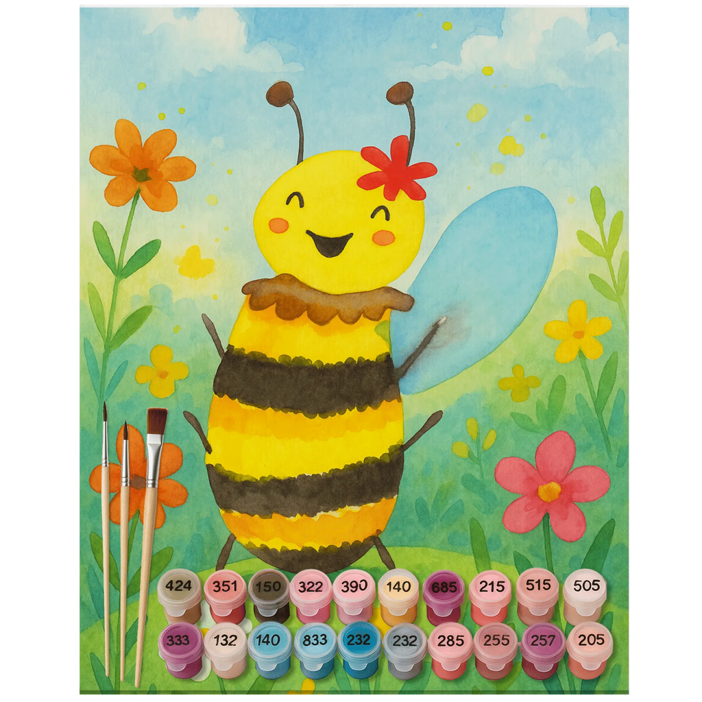Paint by Numbers bee happy Design Kunstwerk, Bastelidee, Malen nach Zahlen, Ausmalbild, Malen, Kreativität, Baseln, Künstler, DIY, Biene, Wespe, Hummel