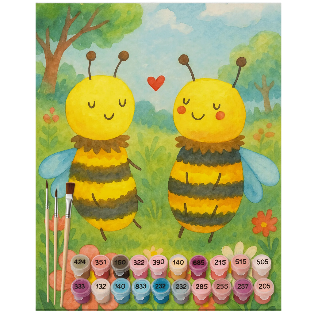 Paint by Numbers bee In love Design Kreativität, DIY, Künstler, Malen, Kunstwerk, Malen nach Zahlen, Ausmalbild, Bastelidee, Baseln, Biene, Wespe, Hummel
