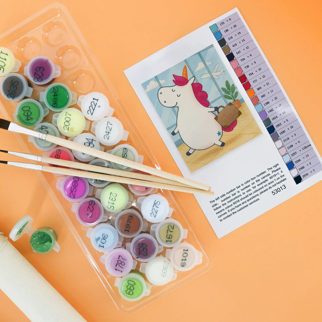 Malowanie według numerów Jednorożec walizka Design Bastelidee, Malen nach Zahlen, Ausmalbild, Baseln, DIY, Künstler, Kreativität, Malen, Kunstwerk, Einhorn, Einhörner, Einhorn Deko, Unicorn, albern, Spaß, lustig, Koffer, Reise, Kind, witzig, Erwachsen, Gepäck, Verreisen, Abenteuer, unicorn