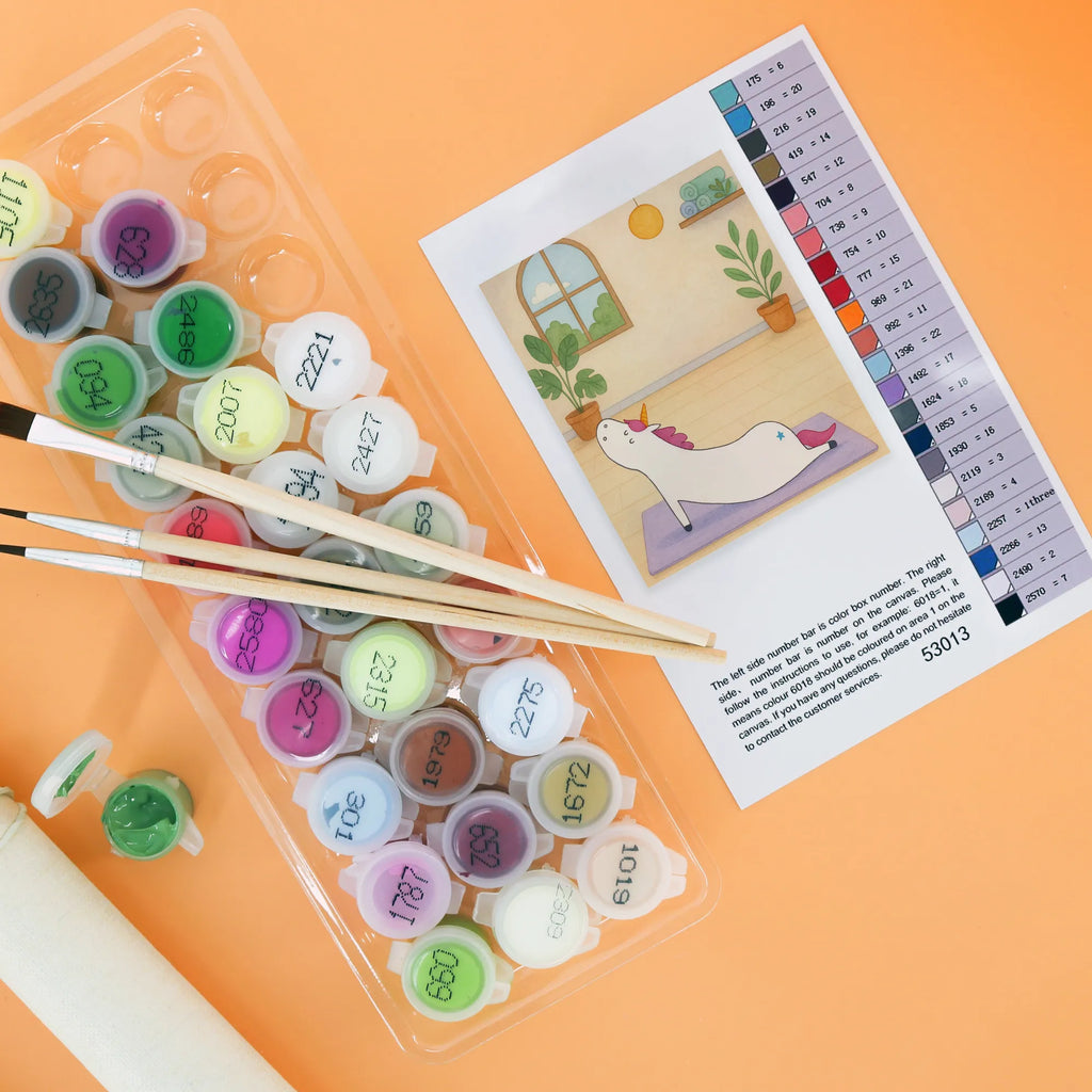 Paint by Numbers unicorn yoga Design Bastelidee, Malen nach Zahlen, Malen, Künstler, DIY, Kunstwerk, Baseln, Ausmalbild, Kreativität, Einhorn, Einhörner, Einhorn Deko, Unicorn, Achtsamkeit, Namaste, witzig, Joga, Yogamatte, Entspannung, süß, Sport, lustig, Yoga