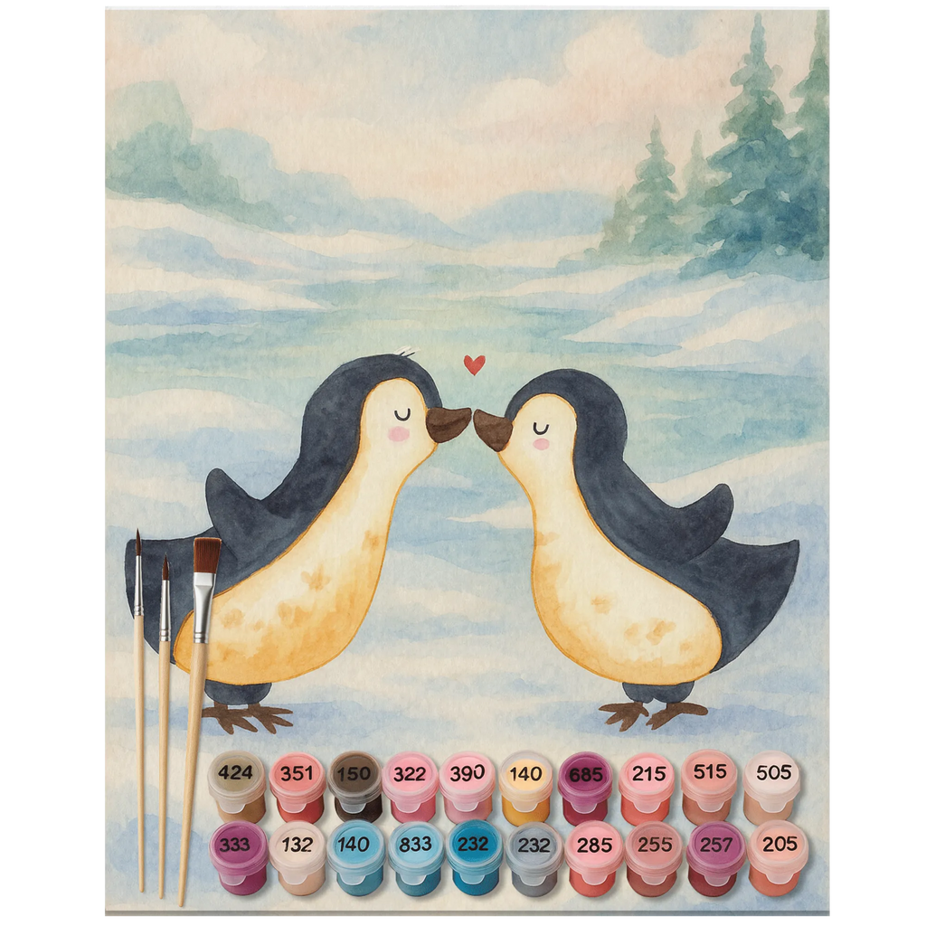 Malowanie według numerów Pingwin Miłość Design Miłość, partner, przyjaciel, przyjaciółka, mąż, żona, wesele, zaręczyny, prośba o rękę, prezent miłosny, rocznica, dzień ślubu