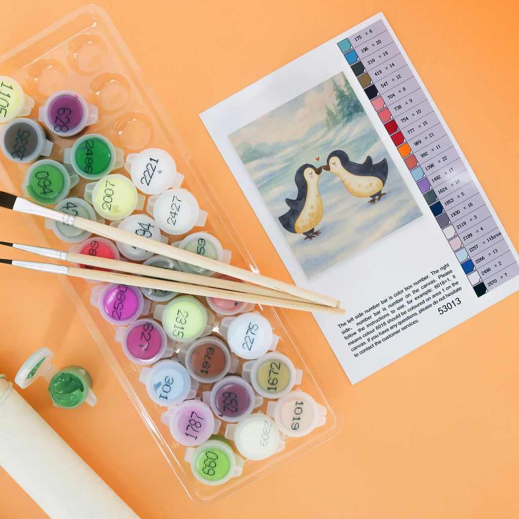 Malowanie według numerów Pingwin Miłość Design Miłość, partner, przyjaciel, przyjaciółka, mąż, żona, wesele, zaręczyny, prośba o rękę, prezent miłosny, rocznica, dzień ślubu