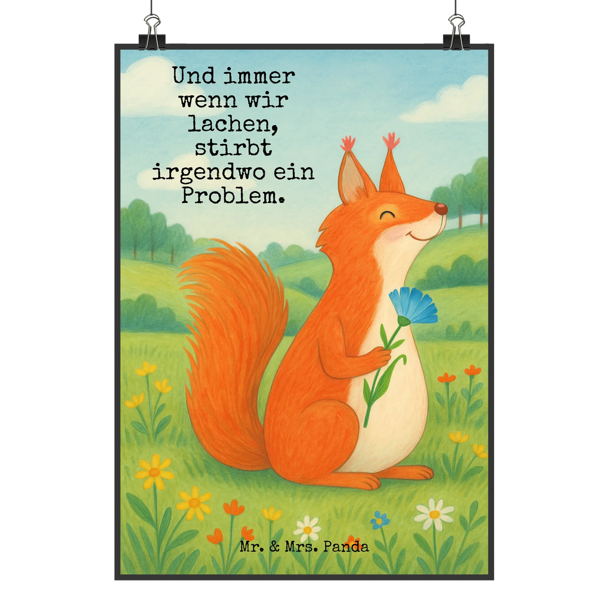 Poster Squirrel flower Design card, gift ideas, gifts, small animals, cute, cute animal motives, hand drawn, funny sayings, good mood, special gifts, animal lover, positive saying, saying decoration, Squirrel, happy saying, laughter, motivation sayings, fun, motivation pictures