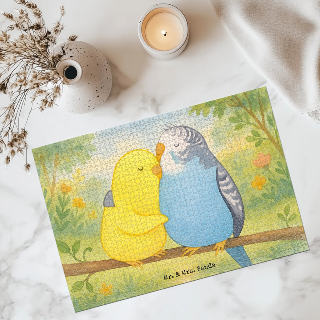 Puzzle Wellensittich Liebe Design Puzzle, Freundin, Partner, Ehemann, Liebe, Ehefrau, Jahrestag, Heiraten, Heiratsantrag, Freund, Hocheitstag, Verlobung, Liebesgeschenk, Wellensittich, Vögel, Kuscheln, Vertrauen, Nähe