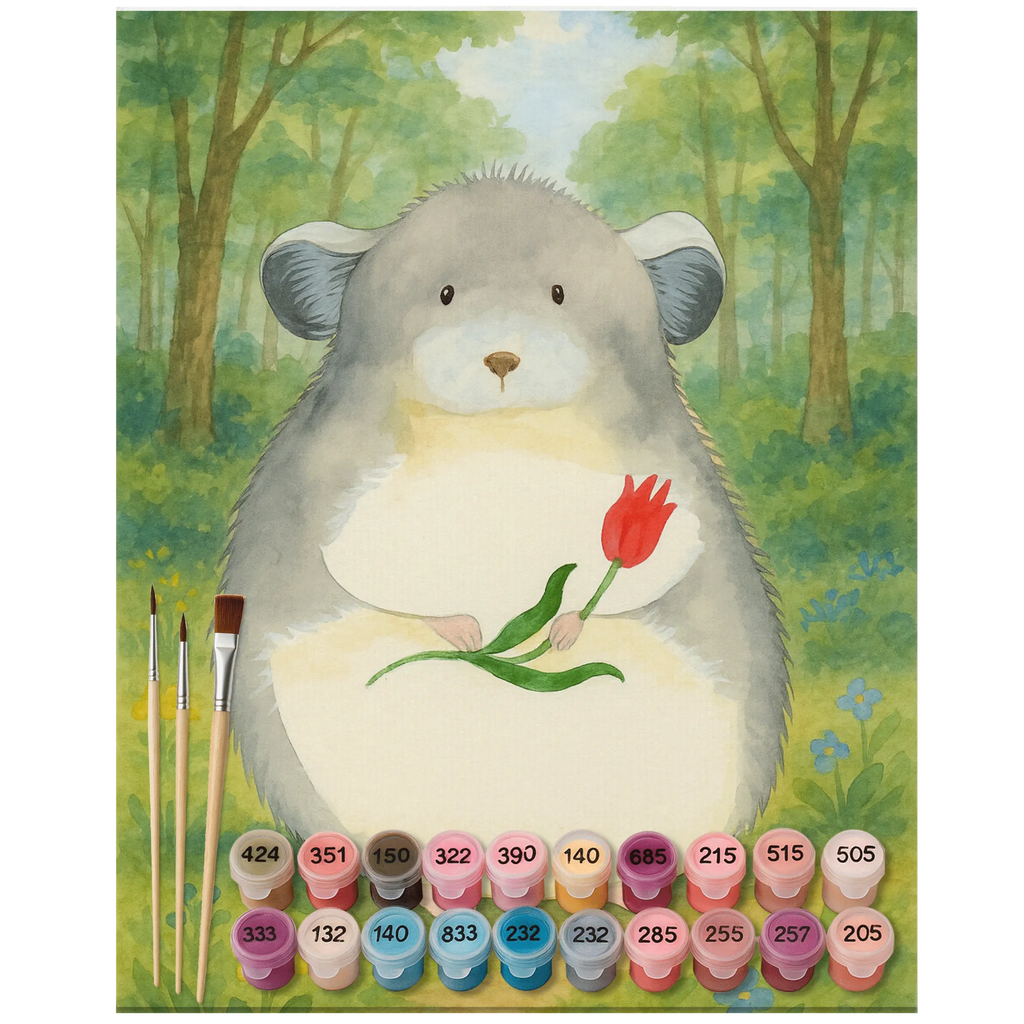 Paint by Numbers chinchilla flower Design Ausmalbild, Künstler, Baseln, Malen, Kreativität, Bastelidee, Kunstwerk, DIY, Malen nach Zahlen, Tiermotive, Gute Laune, lustige Sprüche, Tiere, traurig sein, Depressionen, Glücklichsein, Büro, Kummer, Liebeskummer, Büroalltag, Chinchillas, Chaos, Chinchilla