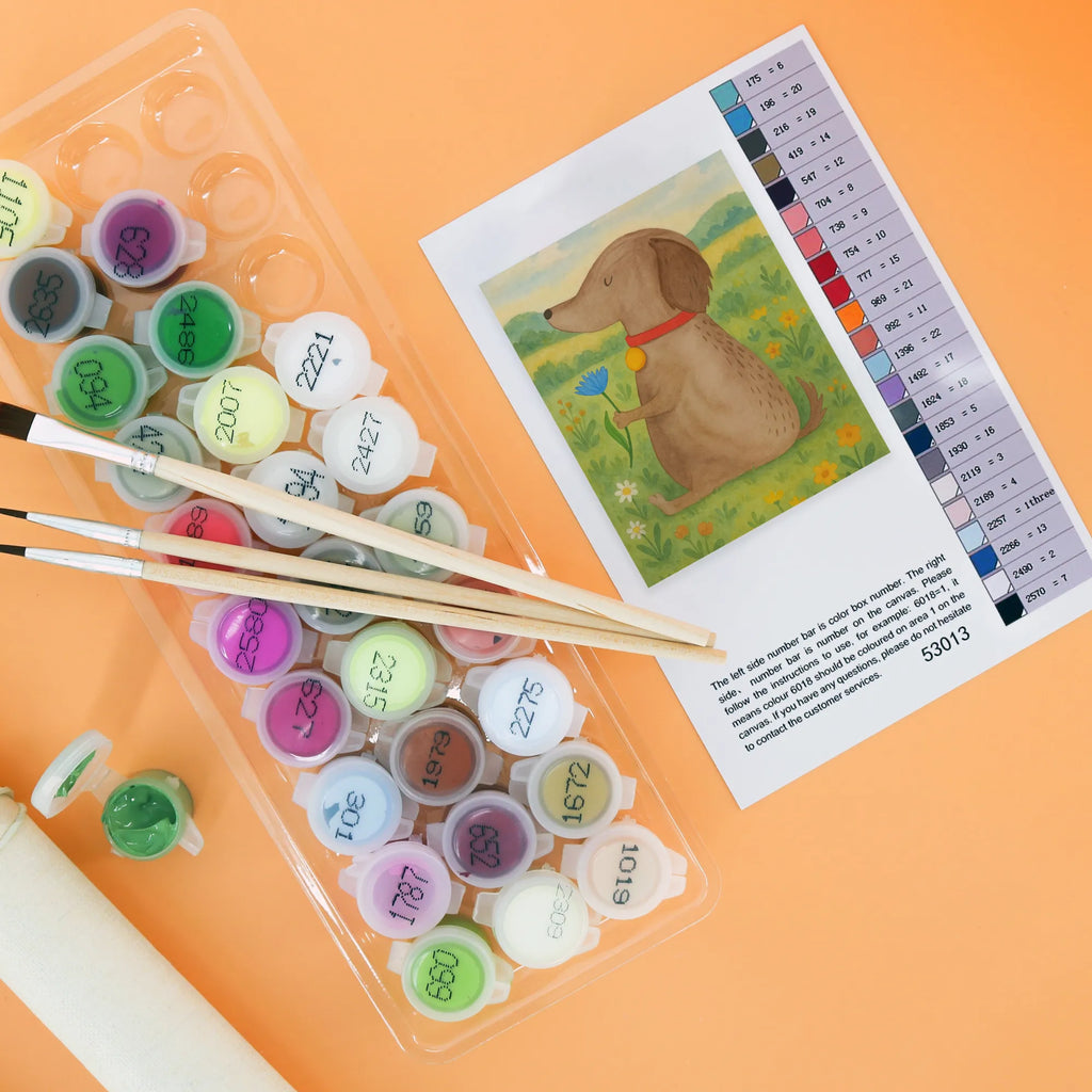 Malen nach Zahlen Hund Blume Design Ausmalbild, Kunstwerk, DIY, Malen, Kreativität, Baseln, Malen nach Zahlen, Künstler, Bastelidee, Hund, Hundemotiv, Haustier, Hunderasse, Tierliebhaber, Hundebesitzer, Sprüche, Frauchen, Hunde, Hundeliebe