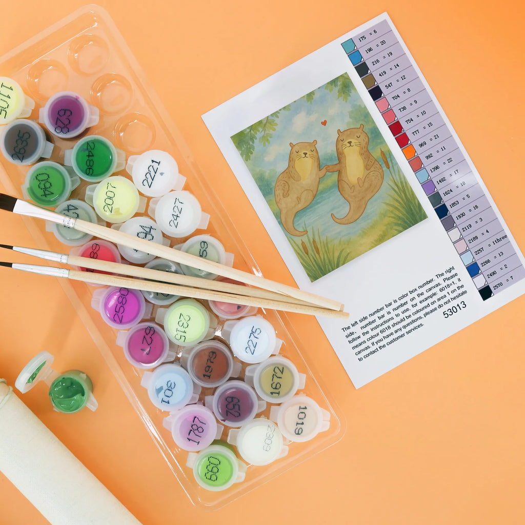 Paint by Numbers otter holding hands Design Malen nach Zahlen, DIY, Baseln, Kreativität, Kunstwerk, Bastelidee, Ausmalbild, Künstler, Malen, Otter, Fischotter, Seeotter, Otter Seeotter See Otter