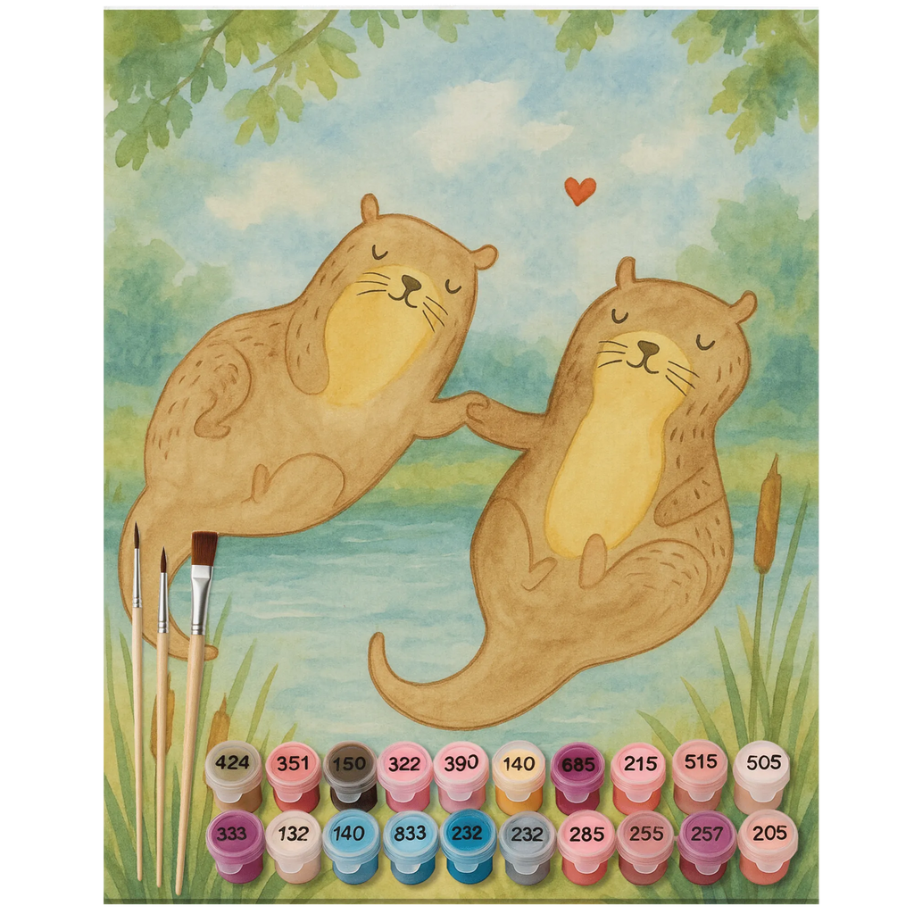 Paint by Numbers otter holding hands Design Malen nach Zahlen, DIY, Baseln, Kreativität, Kunstwerk, Bastelidee, Ausmalbild, Künstler, Malen, Otter, Fischotter, Seeotter, Otter Seeotter See Otter