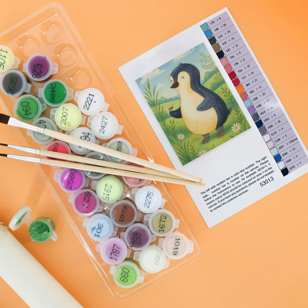 Malen nach Zahlen Pinguin Marienkäfer Design DIY, Baseln, Künstler, Malen, Kreativität, Ausmalbild, Malen nach Zahlen, Kunstwerk, Bastelidee, Pinguin, Wunder, Liebe, Freude, Marienkäfer, Glück, Pinguine, Lebensfreude