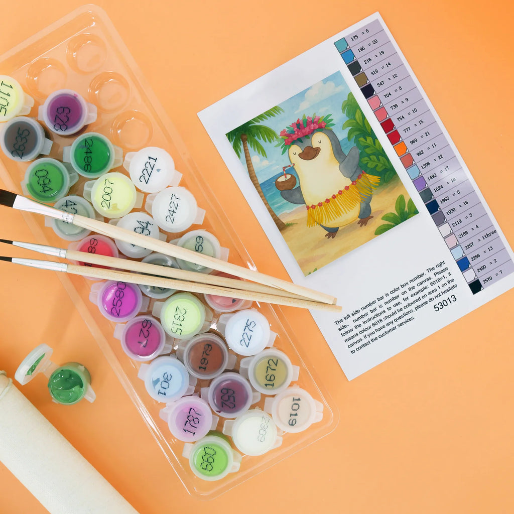 Malen nach Zahlen Pinguin Kokosnuss Design Künstler, Baseln, Malen, Malen nach Zahlen, Kunstwerk, DIY, Ausmalbild, Kreativität, Bastelidee, Pinguin, Pinguine, Aloha, Urlaub, Kokosnuss, Hawaii