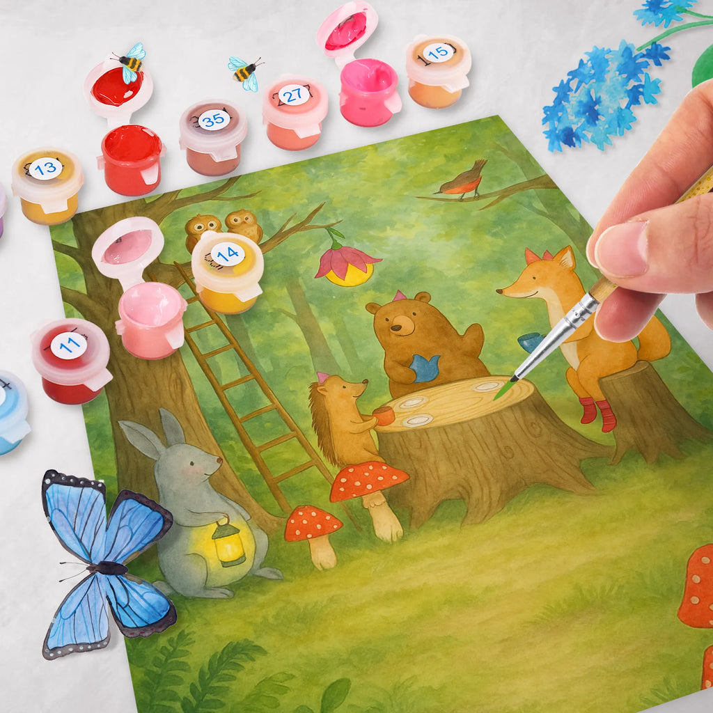 Paint by Numbers forest animals picnic Design Ausmalbild, Künstler, Kunstwerk, Kreativität, Bastelidee, DIY, Baseln, Malen, Malen nach Zahlen, Tiermotive, Gute Laune, lustige Sprüche, Tiere, Wald, Igel, Picknick, Eichhörnchen, Hase, Maus, Fuchs, Waldtiere