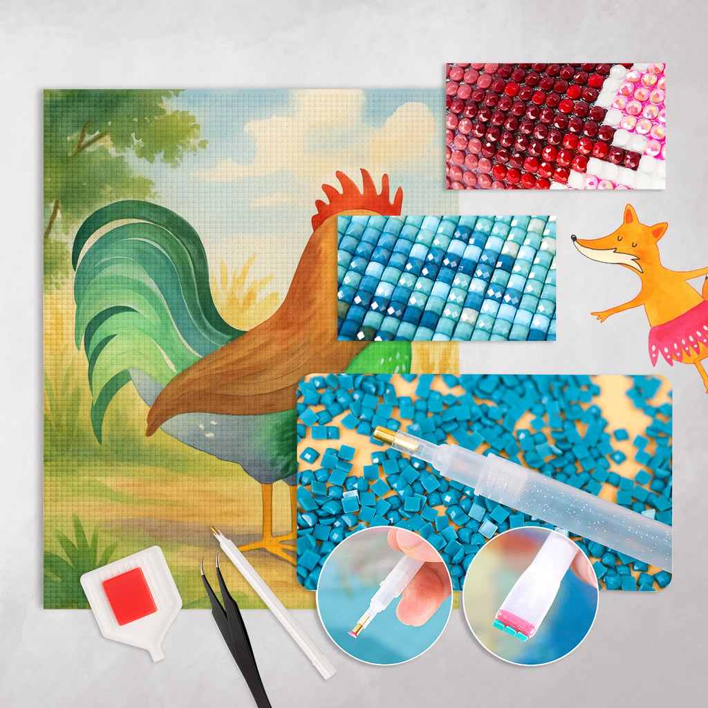 Diamond Painting Hahn Korn Design DIY, Kreativität, Kristallbild, Diamond Painting, Bauernhof, Hoftiere, Landwirt, Landwirtin, Henne, Eier, Natur, Korn, Hahn