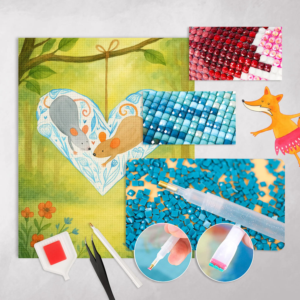 Diamond Painting Mice heart Design Love, Loving, Two, Together, Marriage, Engagement, Proposal of marriage, Love gift, gift for her, gift for him, anniversary gift, engagement, anniversary, love message, love gift, mouse, proof of love, love, mice, gift for two, togetherness, favourite person, wedding