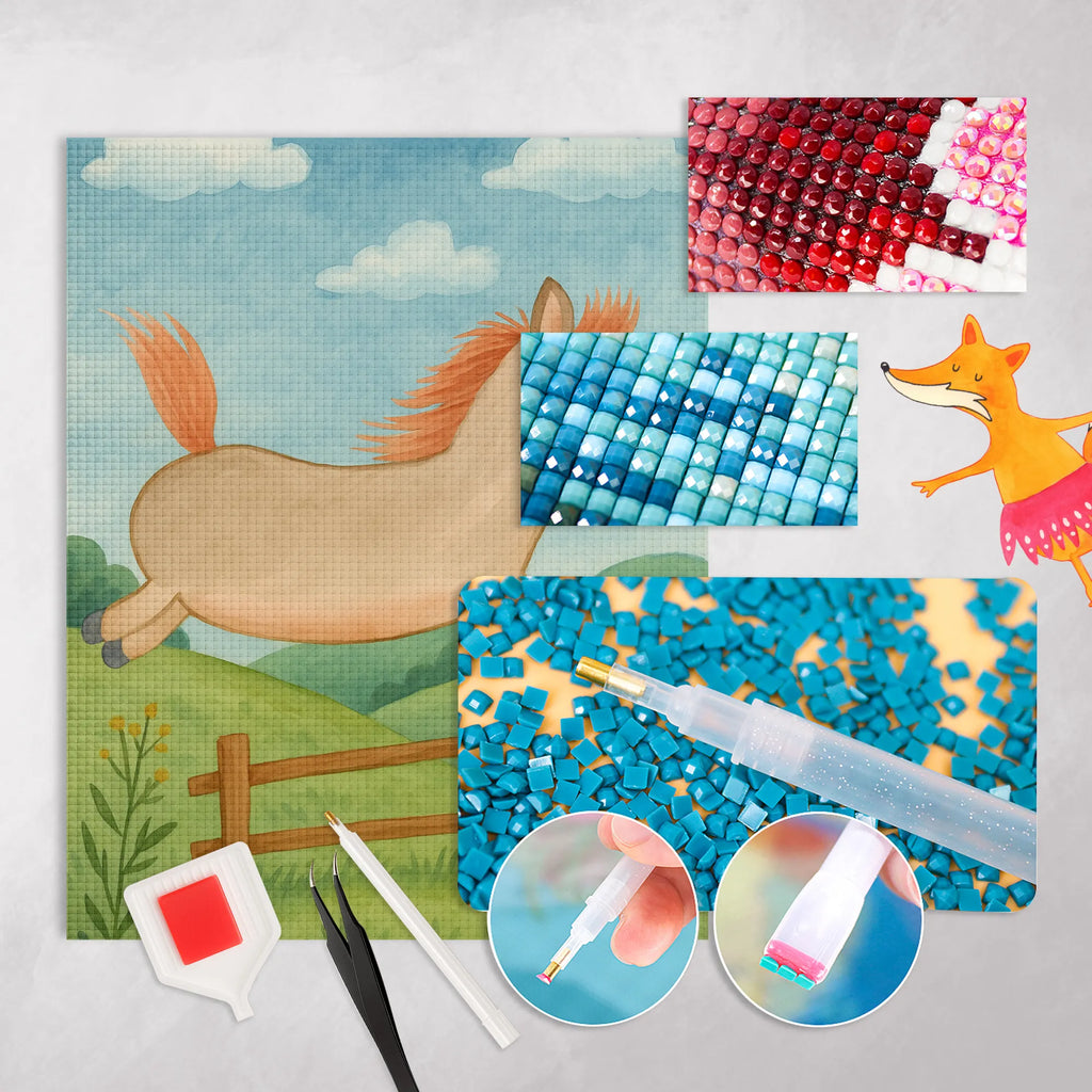 Diamond Painting Horse Jump Design farm, farm animals, animals, horses, horse owner, riding out, pony, horse stable, stable, horse, riding