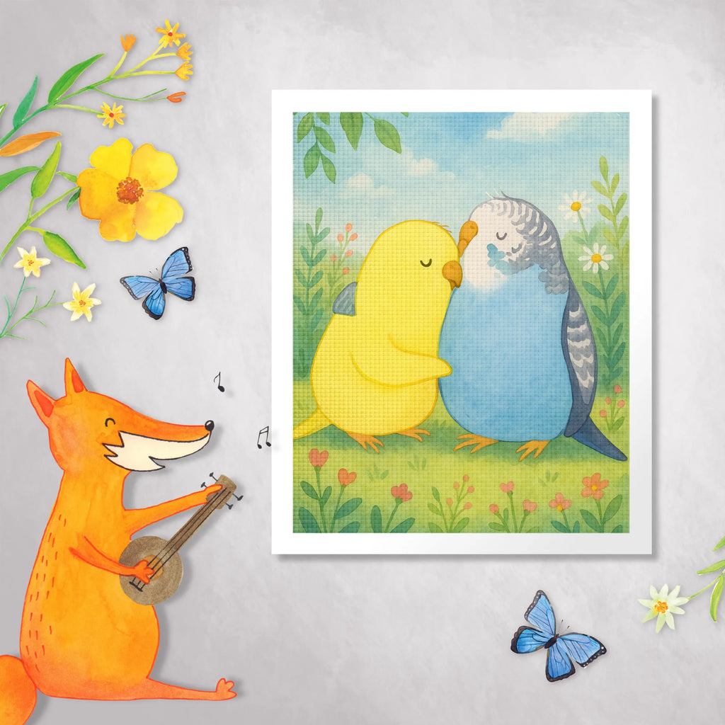 Diamond Painting Parakeets in love Design Love, Loving, Two, Together, Marriage, Engagement, Proposal of marriage, Love gift, gift for her, gift for him, anniversary gift, closeness, birds, trust, budgie, cuddling, love