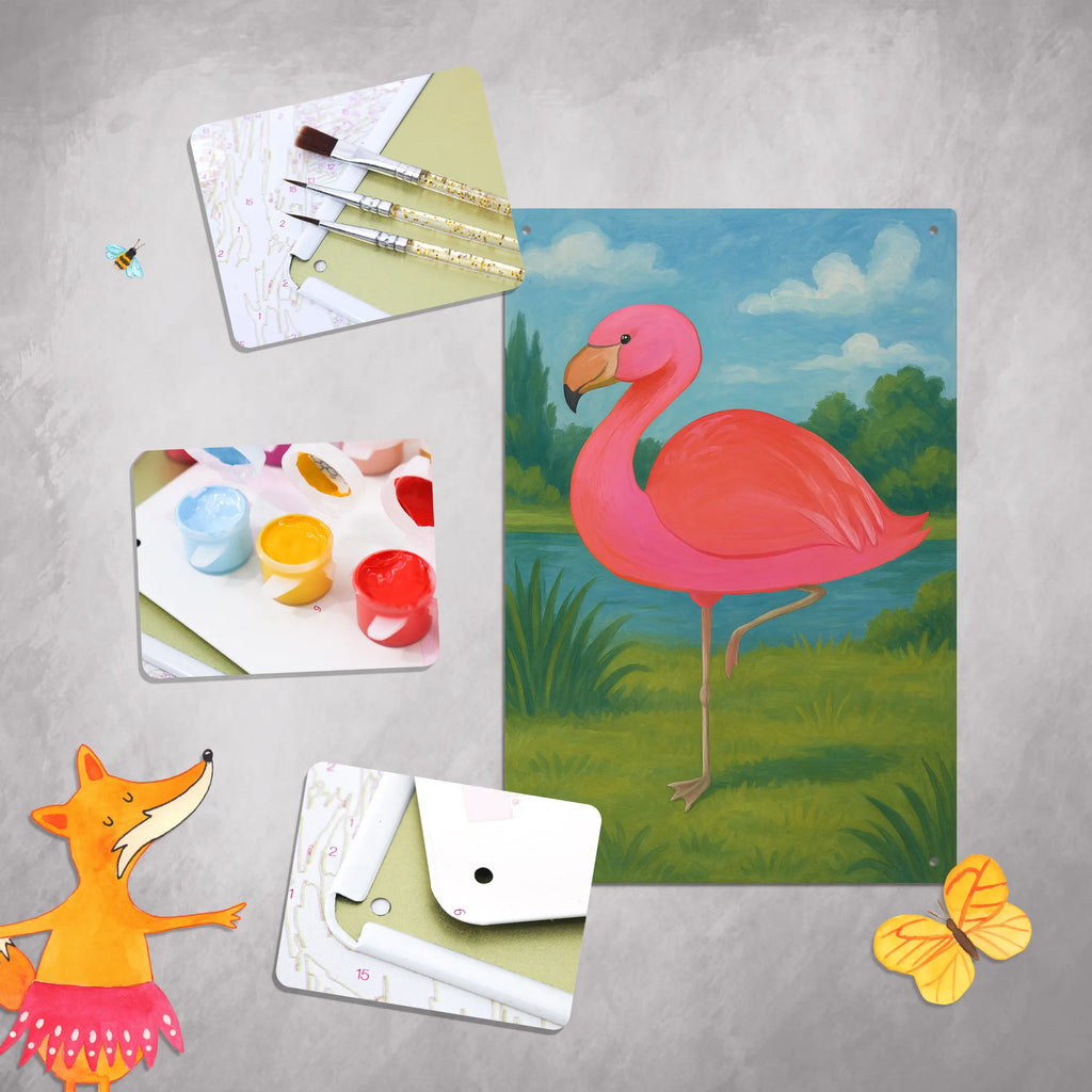 Metalowy szyld do malowania po numerach Flamingo Klasyczny Design Flamingo