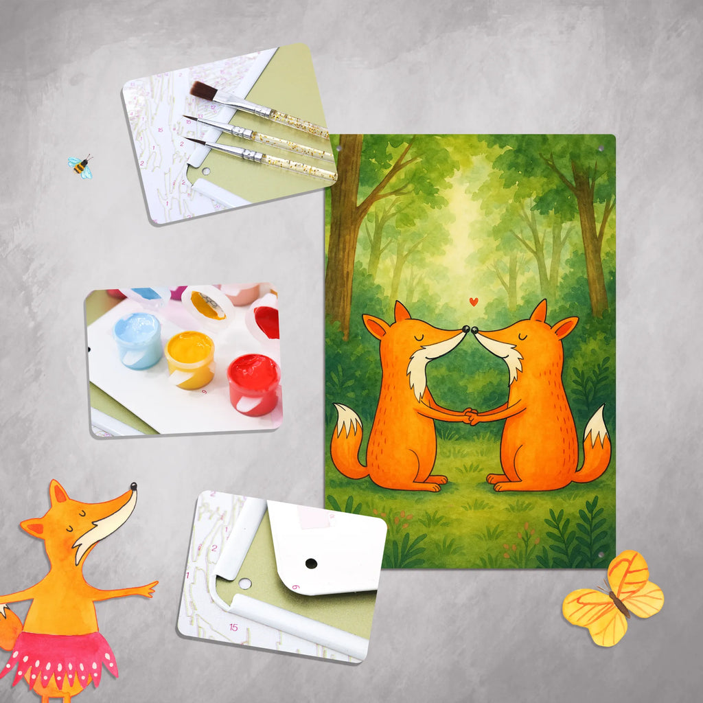 Paint by Numbers Metal Sign foxes Love Design fox, foxes, forest wildlife, clever as a fox, animal lover, partner, lovers, couple, boyfriend, love, marriage, husband, fiancée, wife, proof of love, girlfriend