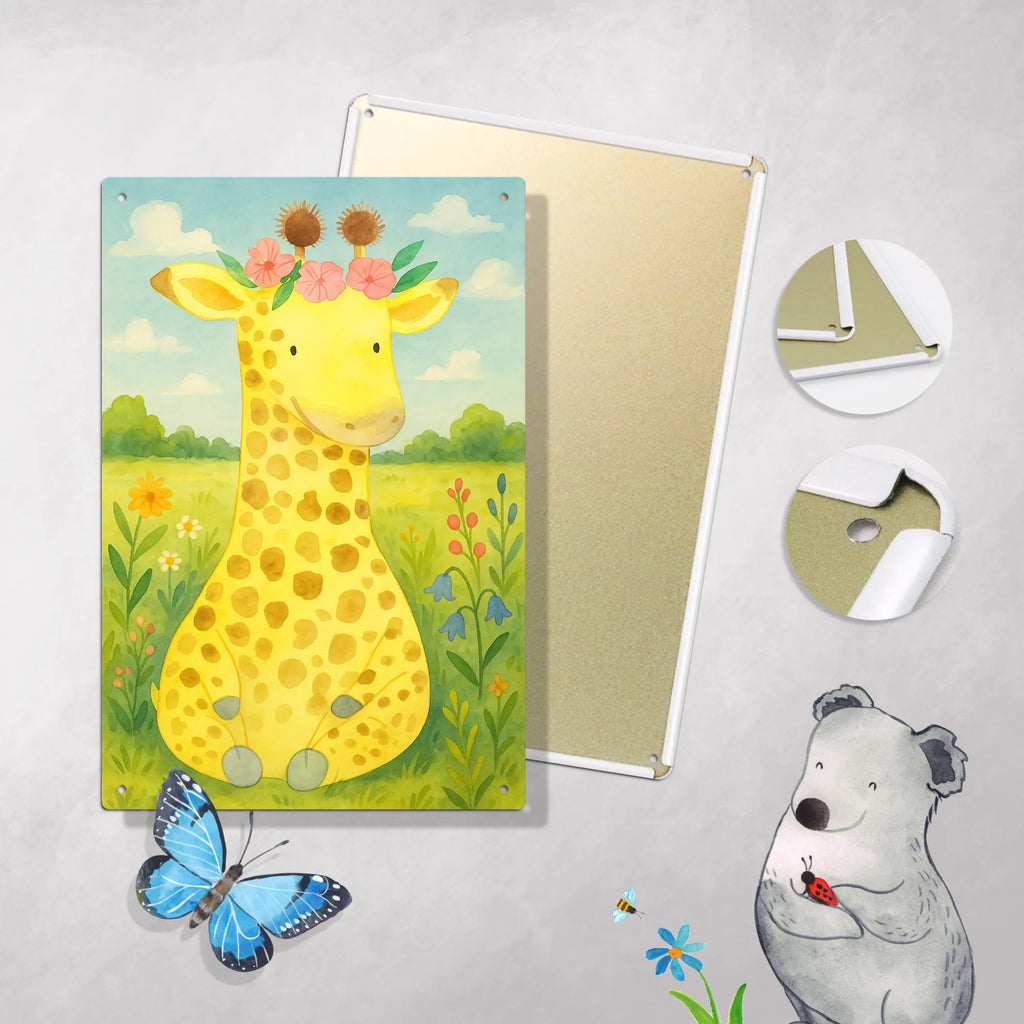 Metalowy szyld do malowania po numerach żyrafa Wieniec kwiatów Design Afryka, dzikie zwierzęta