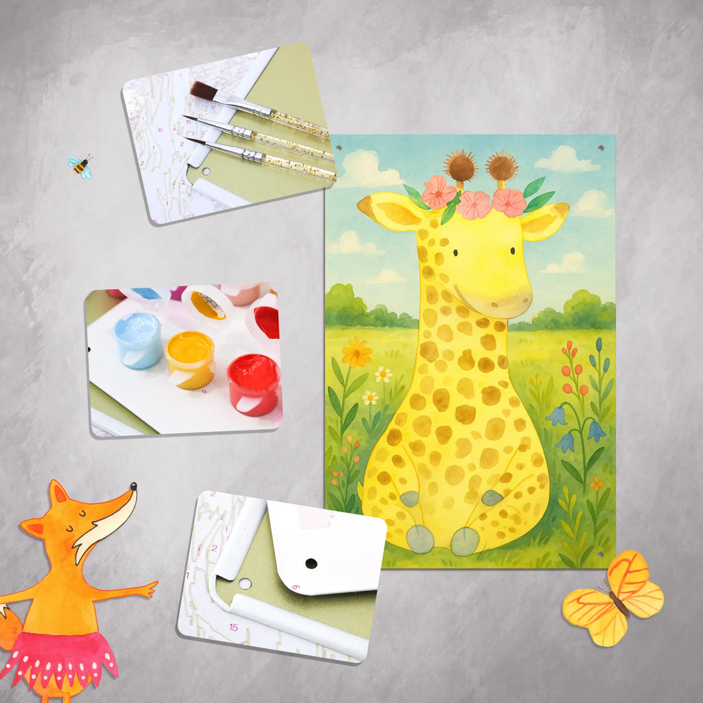 Metalowy szyld do malowania po numerach żyrafa Wieniec kwiatów Design Afryka, dzikie zwierzęta