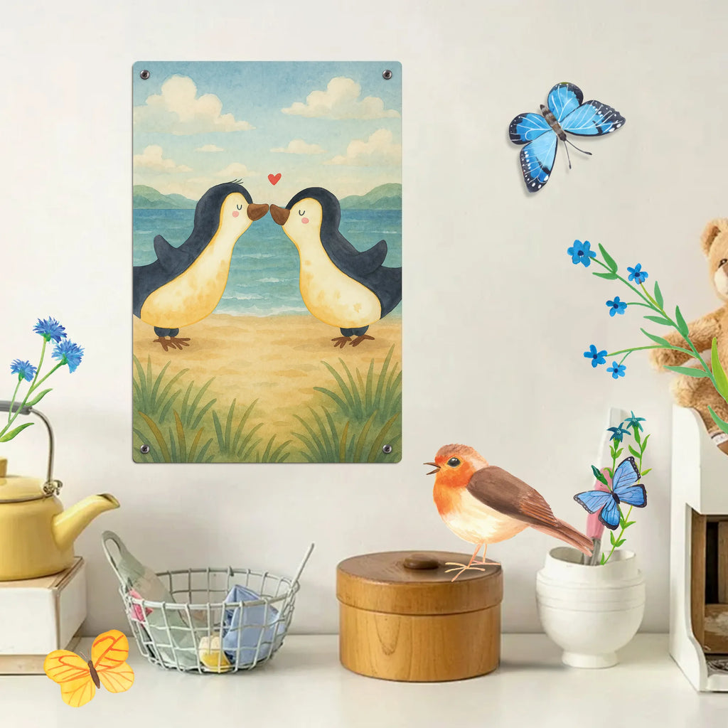 Metalowy szyld do malowania po numerach Pingwiny Pocałunek Design Miłość, partner, przyjaciel, przyjaciółka, mąż, żona, wesele, zaręczyny, prośba o rękę, prezent miłosny, rocznica, dzień ślubu