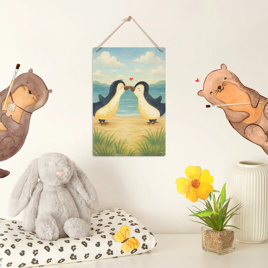 Metalowy szyld do malowania po numerach Pingwiny Pocałunek Design Miłość, partner, przyjaciel, przyjaciółka, mąż, żona, wesele, zaręczyny, prośba o rękę, prezent miłosny, rocznica, dzień ślubu