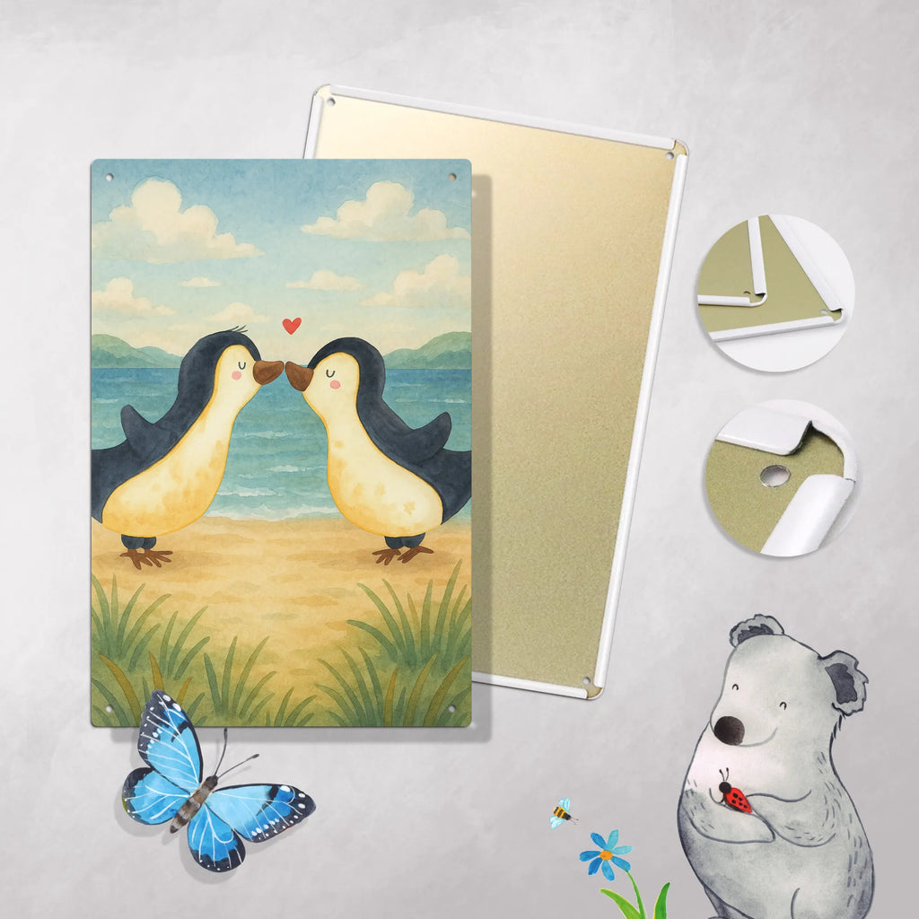 Metalowy szyld do malowania po numerach Pingwiny Pocałunek Design Miłość, partner, przyjaciel, przyjaciółka, mąż, żona, wesele, zaręczyny, prośba o rękę, prezent miłosny, rocznica, dzień ślubu