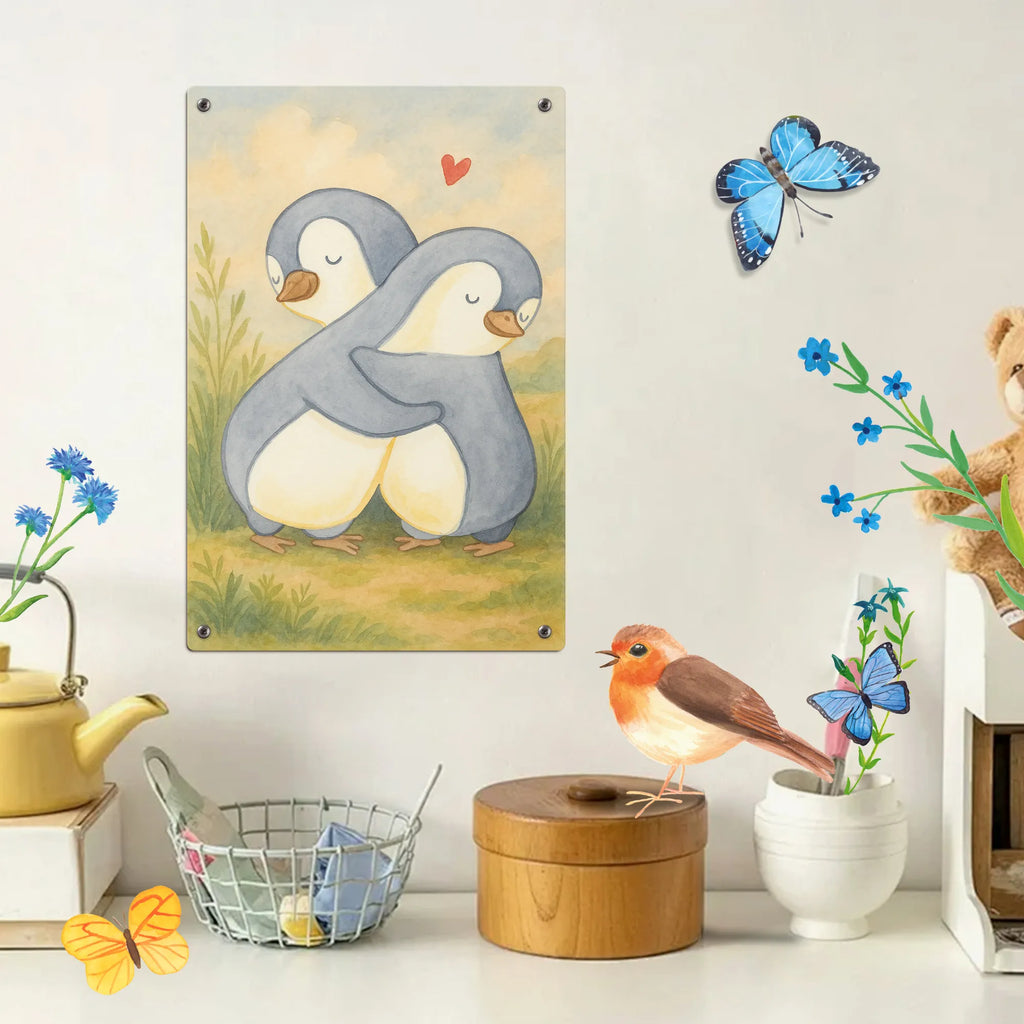 Metalowy szyld do malowania po numerach pingwiny Przytulanie Design Miłość, partner, przyjaciel, przyjaciółka, mąż, żona, wesele, zaręczyny, prośba o rękę, prezent miłosny, rocznica, dzień ślubu
