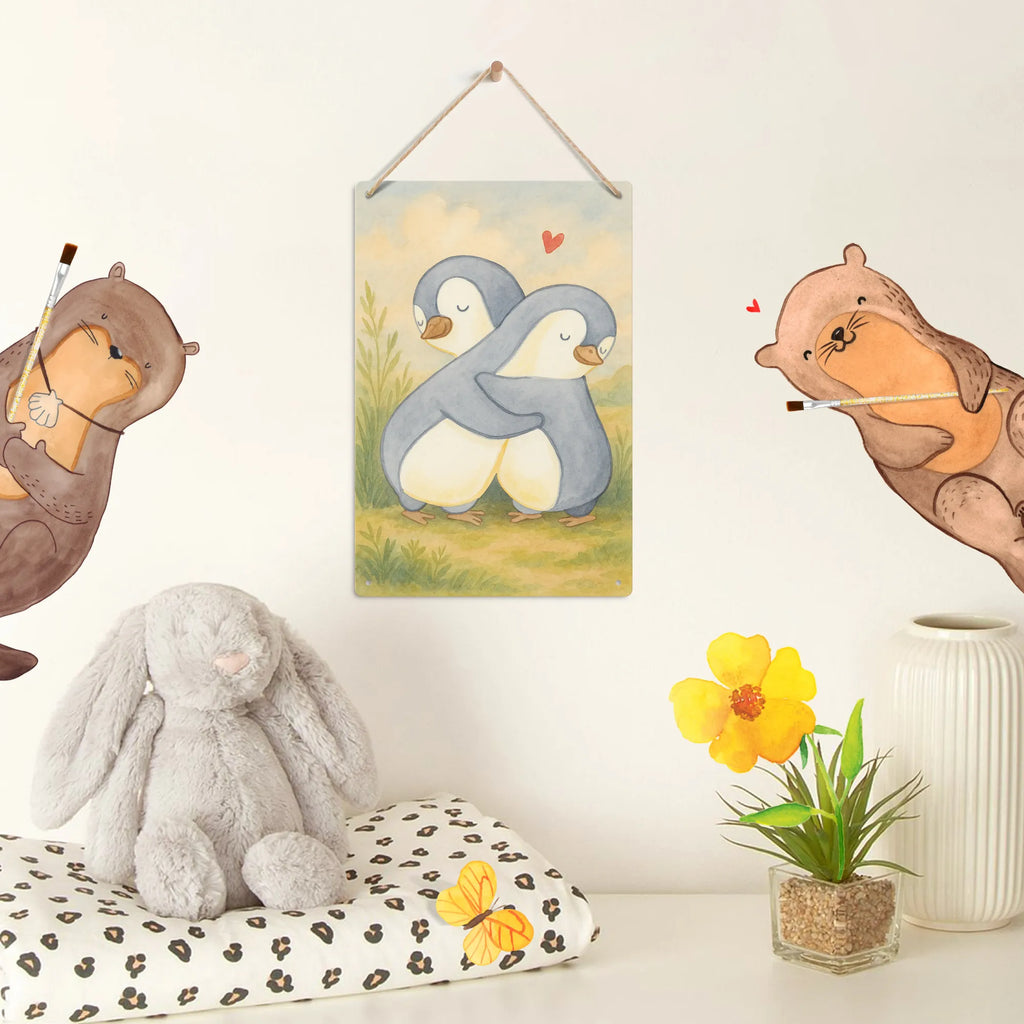 Metalowy szyld do malowania po numerach pingwiny Przytulanie Design Miłość, partner, przyjaciel, przyjaciółka, mąż, żona, wesele, zaręczyny, prośba o rękę, prezent miłosny, rocznica, dzień ślubu