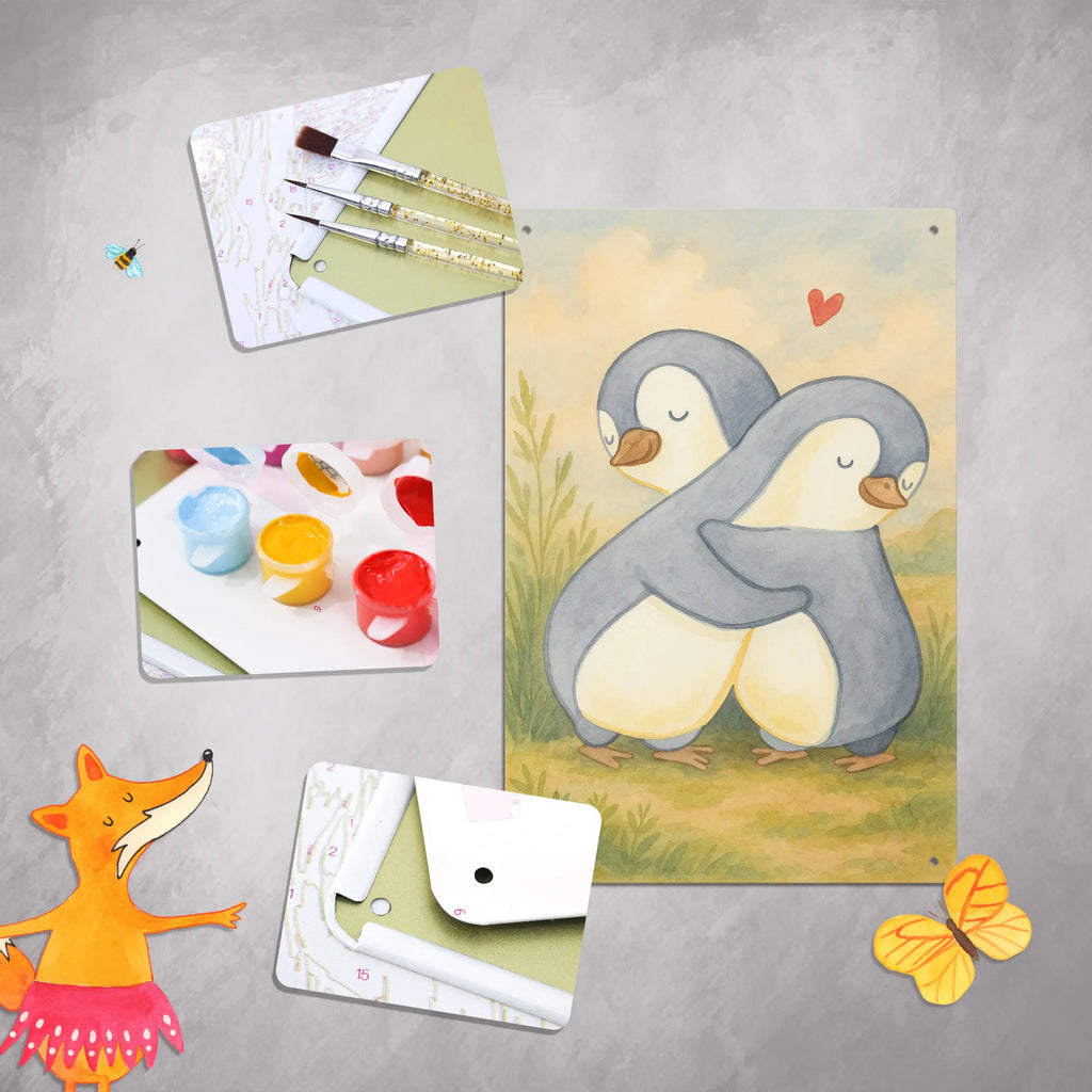 Metalowy szyld do malowania po numerach pingwiny Przytulanie Design Miłość, partner, przyjaciel, przyjaciółka, mąż, żona, wesele, zaręczyny, prośba o rękę, prezent miłosny, rocznica, dzień ślubu