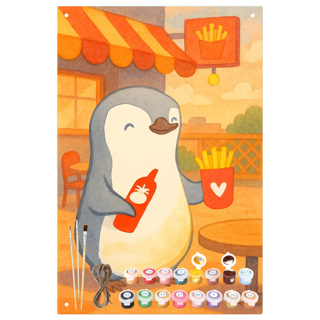 Paint by Numbers Metal Sign penguin French fries Design Love, Loving, Two, Together, Marriage, Engagement, Proposal of marriage, Love gift, gift for her, gift for him, anniversary gift, Valentine&#39;s Day Gift for Women Love Gift Anniversary Wedding Anniversary Party Favor Gift for Girlfriend Gift for Partner Boyfriend Gift Token of Love for Men for Husband