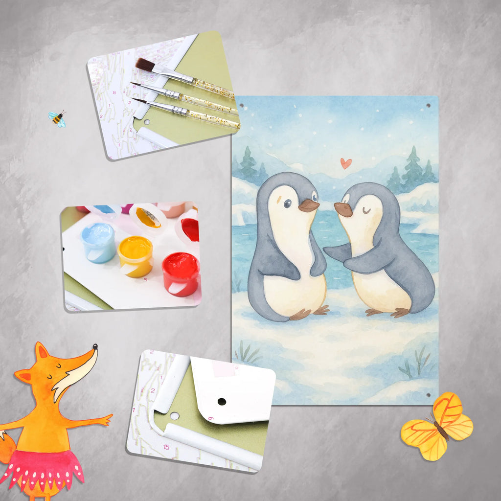 Metalowy szyld do malowania po numerach pingwiny pocieszyć Design Miłość, partner, przyjaciel, przyjaciółka, mąż, żona, wesele, zaręczyny, prośba o rękę, prezent miłosny, rocznica, dzień ślubu