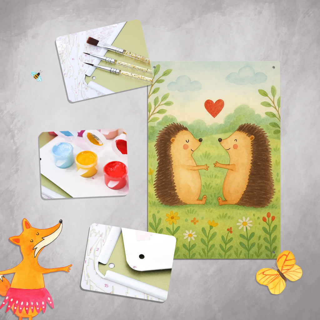 Metalowy szyld do malowania po numerach Miłość jeży Design Miłość, partner, przyjaciel, przyjaciółka, mąż, żona, wesele, zaręczyny, prośba o rękę, prezent miłosny, rocznica, dzień ślubu