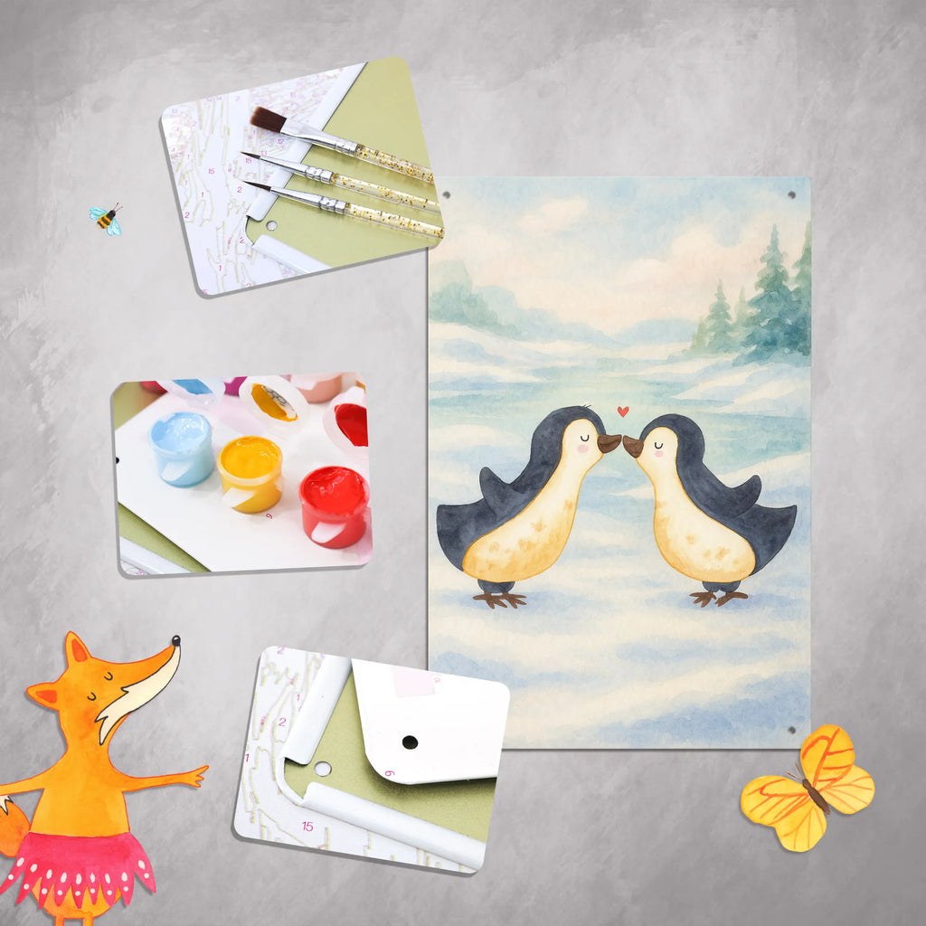 Metalowy szyld do malowania po numerach Pingwin Miłość Design Miłość, partner, przyjaciel, przyjaciółka, mąż, żona, wesele, zaręczyny, prośba o rękę, prezent miłosny, rocznica, dzień ślubu