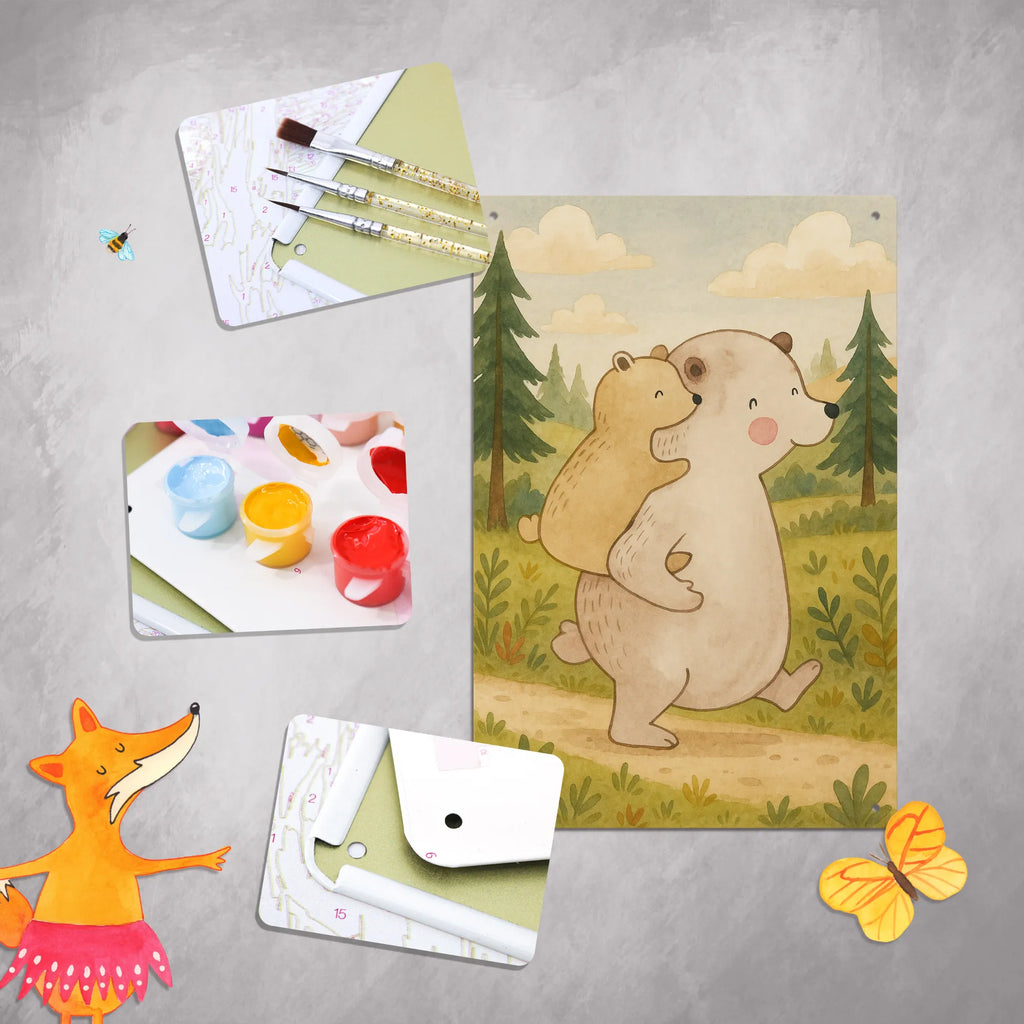 Metalowy szyld do malowania po numerach Tata Niedźwiedź Design Rodzina, Dzień Ojca, Dzień Matki, brat, siostra, mama, tata, babcia, dziadek