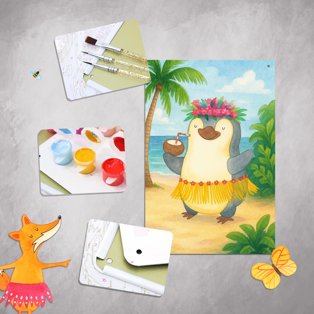 Metalowy szyld do malowania po numerach Pingwin z Kokosem Design Pinguin