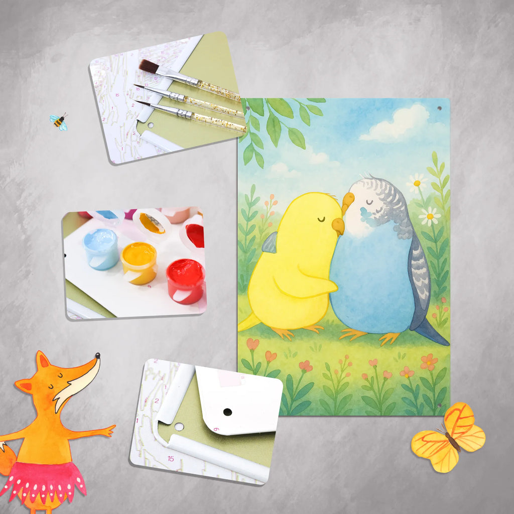 Metalowy szyld do malowania po numerach Miłość papużki falistej Design Miłość, partner, przyjaciel, przyjaciółka, mąż, żona, wesele, zaręczyny, prośba o rękę, prezent miłosny, rocznica, dzień ślubu