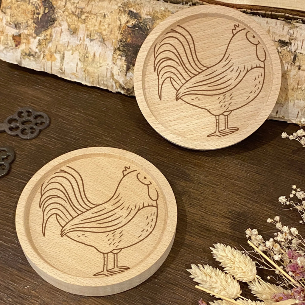 Wooden Coaster Faucet grain farm, farm animals, animals, hen, cock, eggs, nature, corn